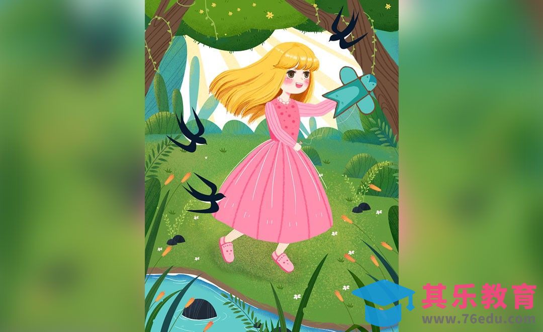 PS-板绘-放风筝的女孩[虎课网绘画插画视频教程][ipad商业插画MP4教程全集 ]-第1张图片-我要自学网