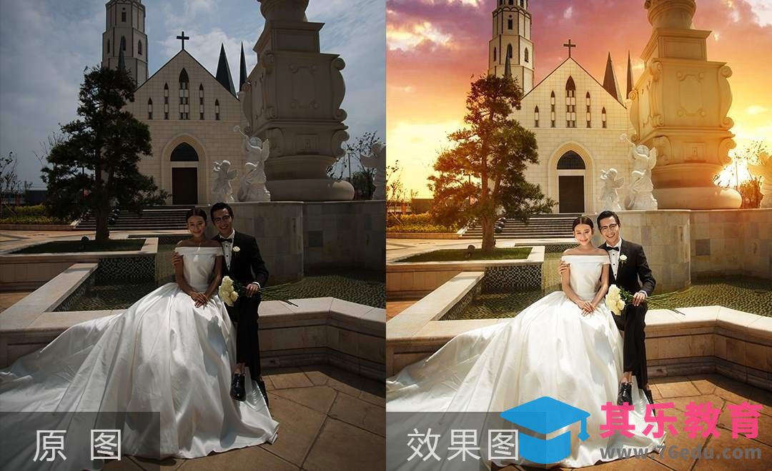 PS-婚纱大片更换天空营造夕阳氛围[虎课网手机摄影入门视频教程][MP4产品摄影教程全集 ]-第1张图片-我要自学网