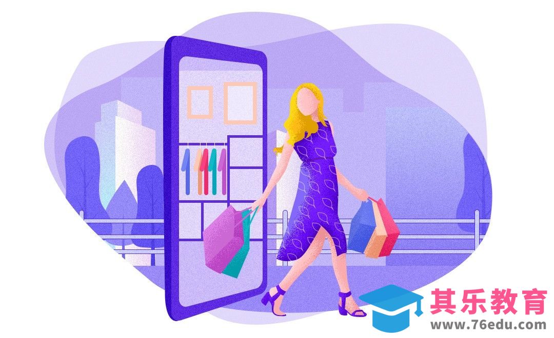 PS-鼠绘-扁平肌理小场景购物女孩[虎课网绘画插画视频教程][ipad商业插画MP4教程全集 ]-第1张图片-我要自学网