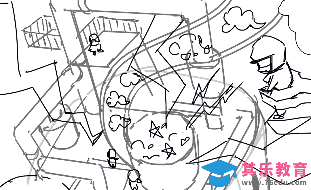 PS-板绘创意插画《造梦工厂-草稿》[虎课网绘画插画视频教程][ipad商业插画MP4教程全集 ]-第1张图片-我要自学网