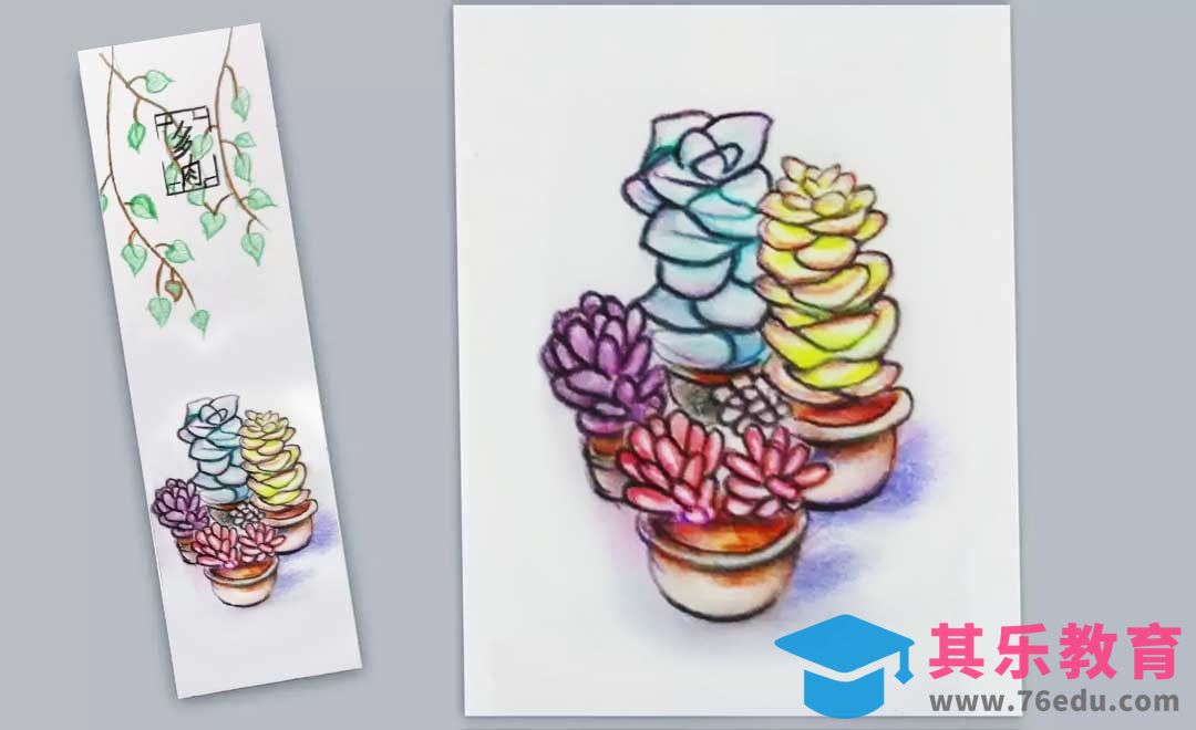 色粉与彩铅-多肉书签[虎课网绘画插画视频教程][ipad商业插画MP4教程全集 ]-第1张图片-我要自学网