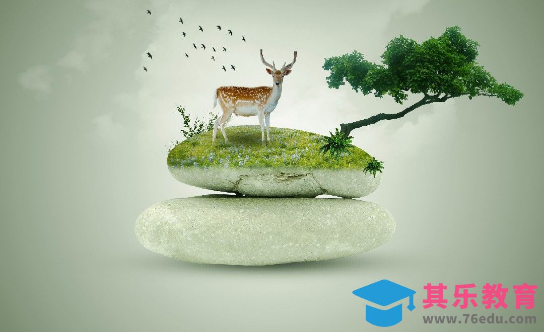 PS-石头上的梅花鹿-创意合成[平面设计视频教程][海报设计MP4高清全集 ]-第1张图片-我要自学网