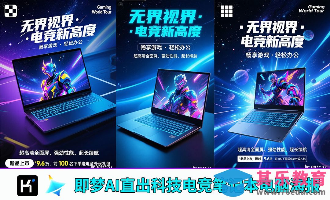 即梦AI-科技电竞笔记本电脑海报[虎课网AICG人工智能视频教程][MP4高清全集 ]-第1张图片-我要自学网