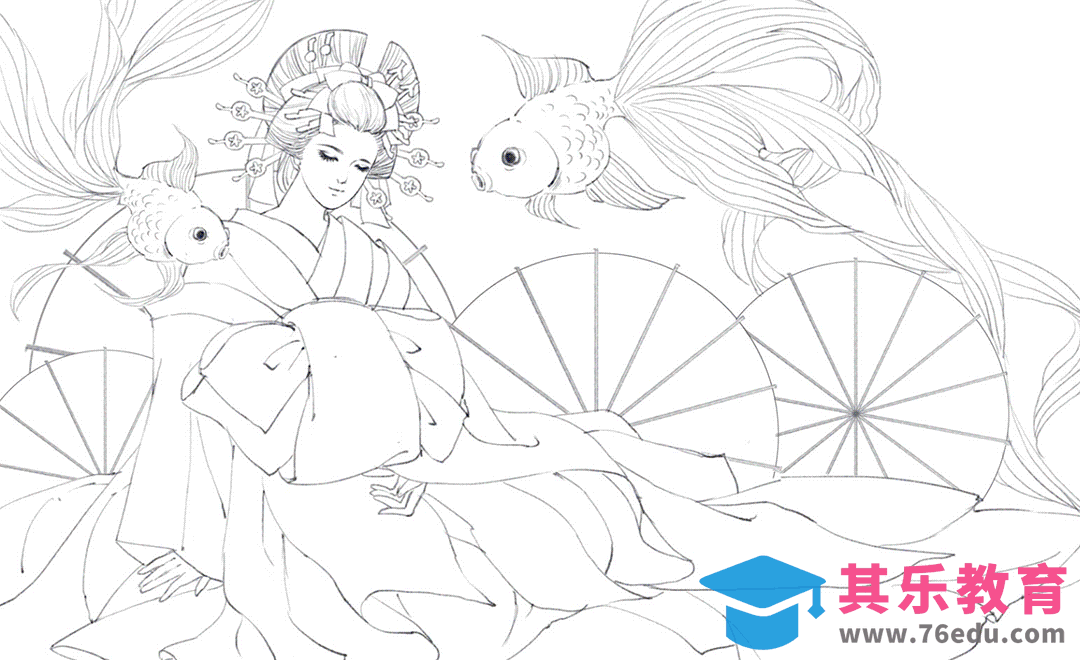 PS-板绘日系插画花魁（线稿）[虎课网绘画插画视频教程][ipad商业插画MP4教程全集 ]-第1张图片-我要自学网