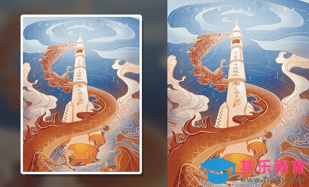 PS+SAI-航天科技国风插画海报（线稿）[虎课网绘画插画视频教程][ipad商业插画MP4教程全集 ]-第1张图片-我要自学网