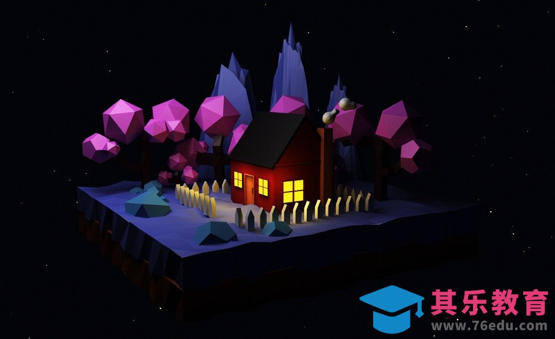 C4D-夜晚小房-低多边形创意小景[虎课网C4D设计视频教程][产品数码建模MP4教程全集 ]-第1张图片-我要自学网
