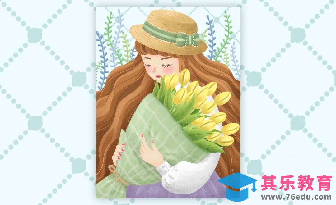 PS-板绘-小清新氛围抱花女孩主题插画[虎课网绘画插画视频教程][ipad商业插画MP4教程全集 ]-第1张图片-我要自学网