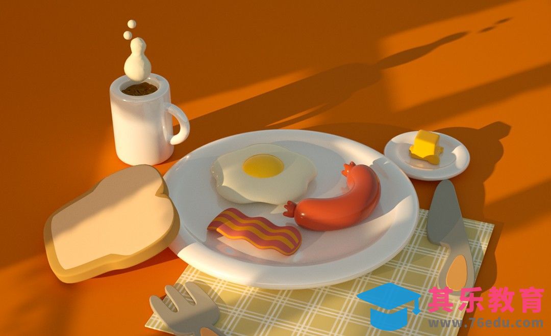 C4D-卡通早餐建模渲染[虎课网C4D设计视频教程][产品数码建模MP4教程全集 ]-第1张图片-我要自学网