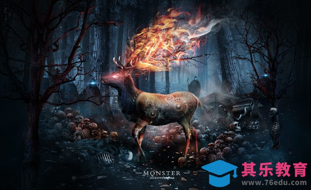 PS-暗黑风森林火焰鹿[平面设计视频教程][海报设计MP4高清全集 ]-第1张图片-我要自学网