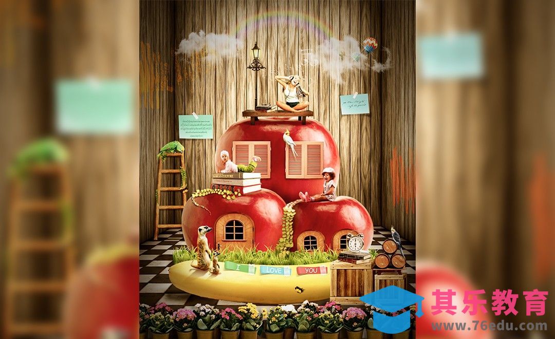 PS-苹果房子-趣味玩乐[平面设计视频教程][海报设计MP4高清全集 ]-第1张图片-我要自学网