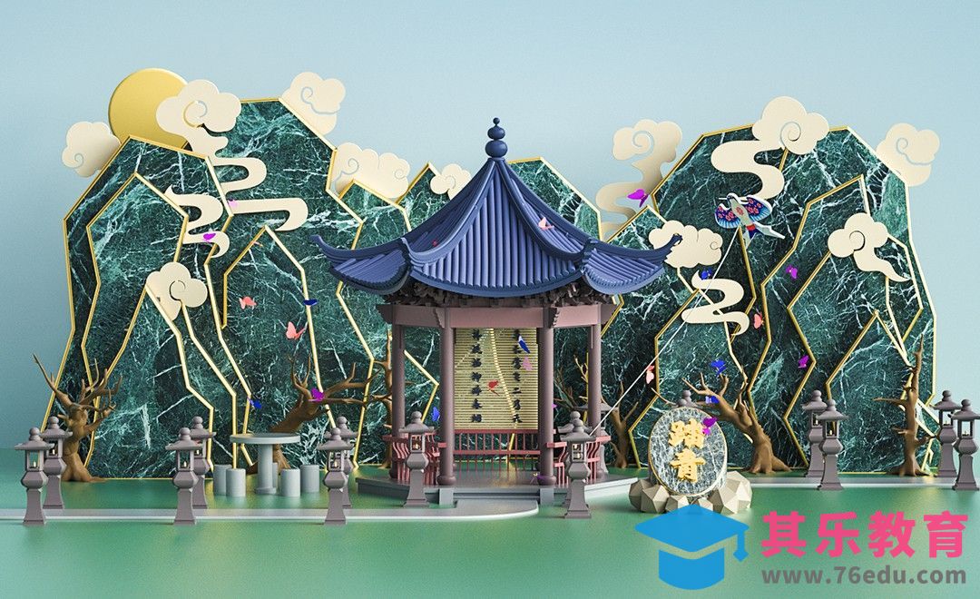 C4D+OC-春天踏青山水风美陈（上）[虎课网C4D设计视频教程][产品数码建模MP4教程全集 ]-第1张图片-我要自学网