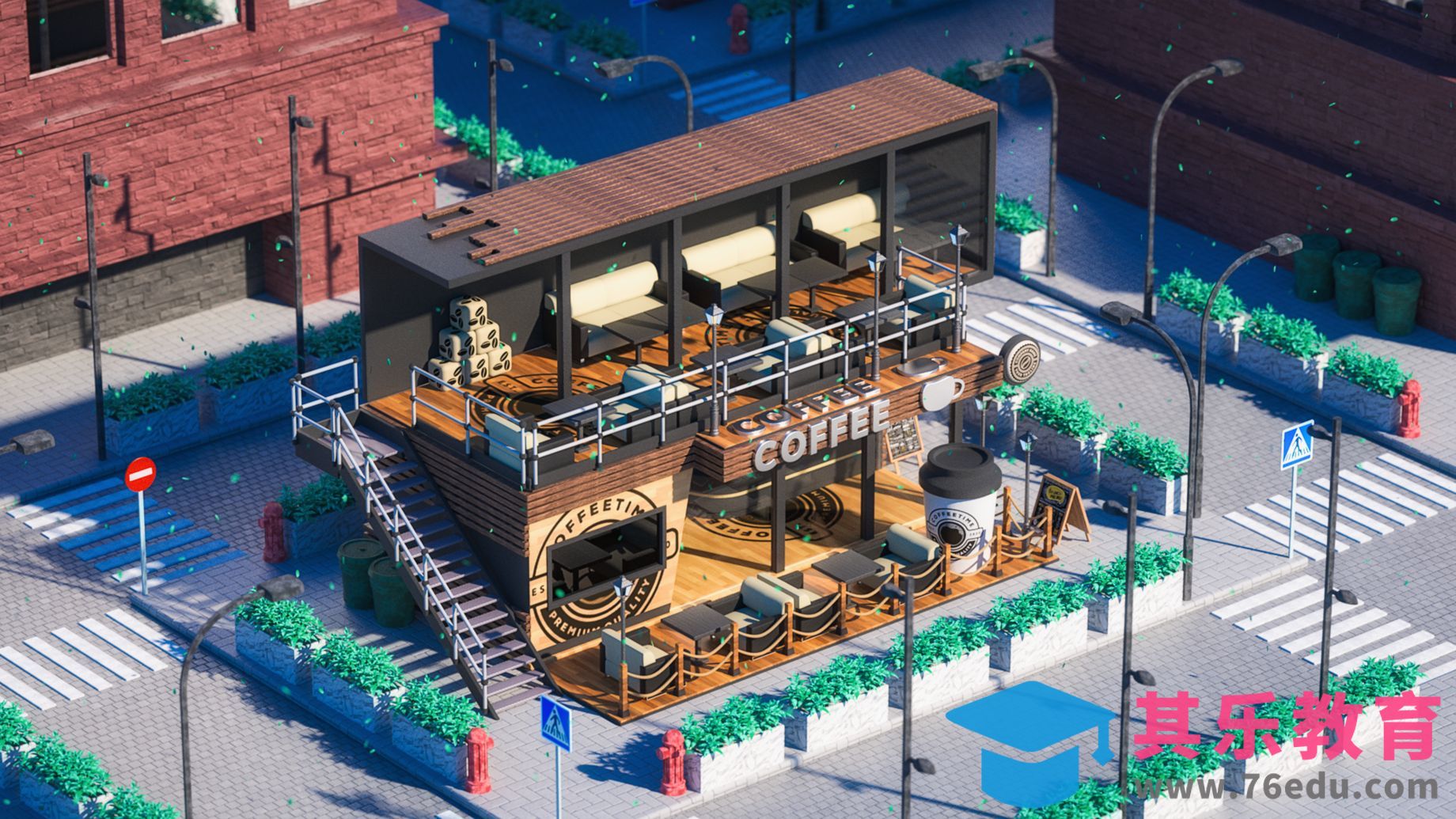 C4D+OC-城市咖啡馆建模渲染（上）[虎课网C4D设计视频教程][产品数码建模MP4教程全集 ]-第1张图片-我要自学网