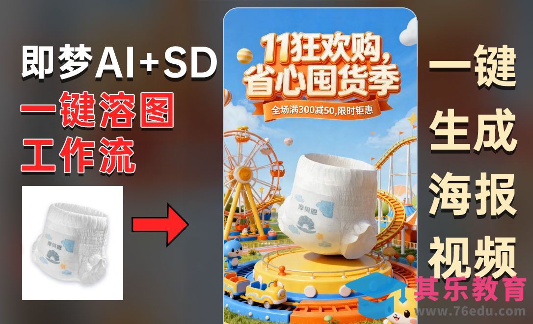 即梦+SD-直出双十一海报[虎课网AICG人工智能视频教程][MP4高清全集 ]-第1张图片-我要自学网