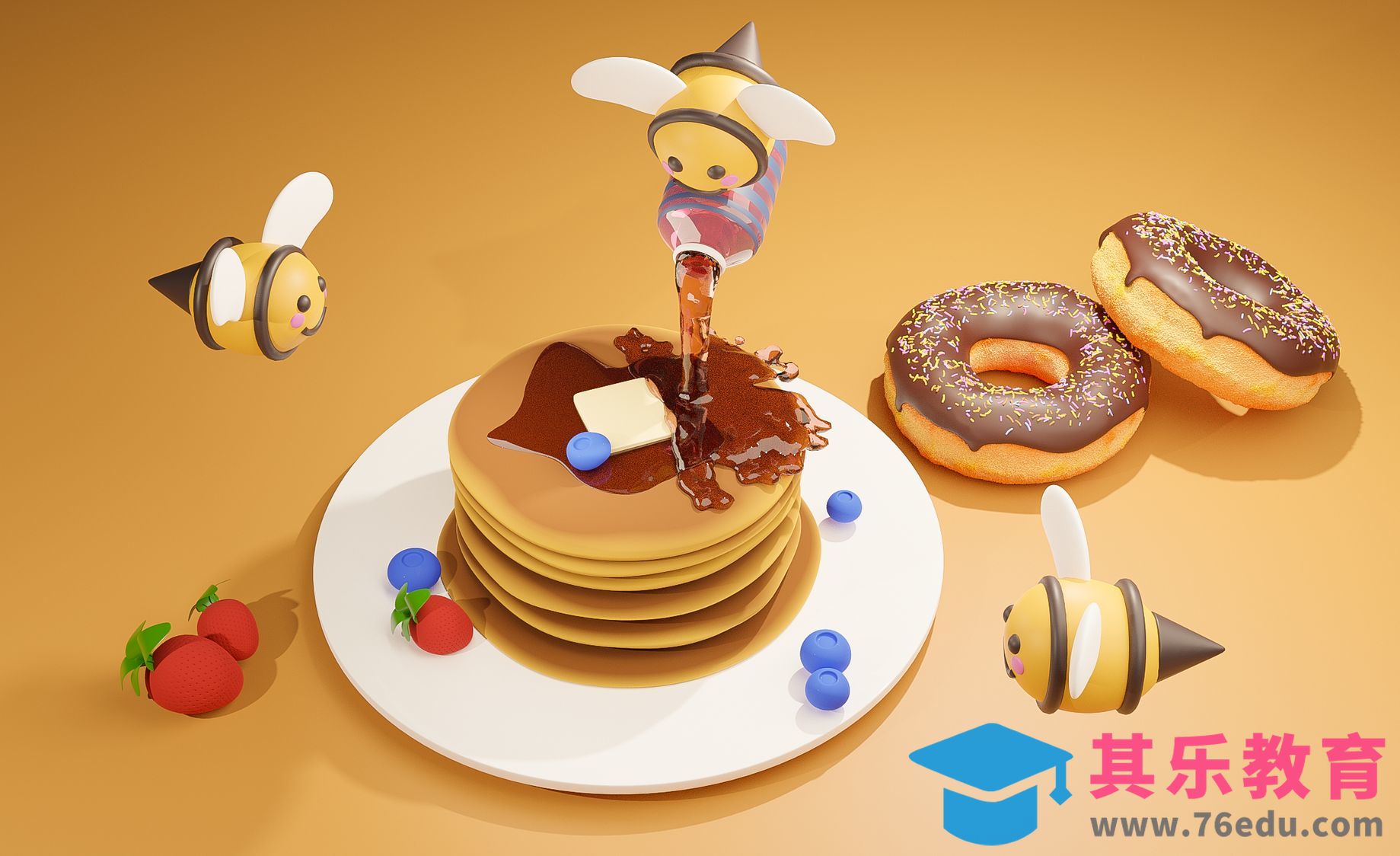 Blender-卡通铜锣烧小蜜蜂[虎课网Blender视频教程][Blender建模教程MP4教程全集 ]-第1张图片-我要自学网