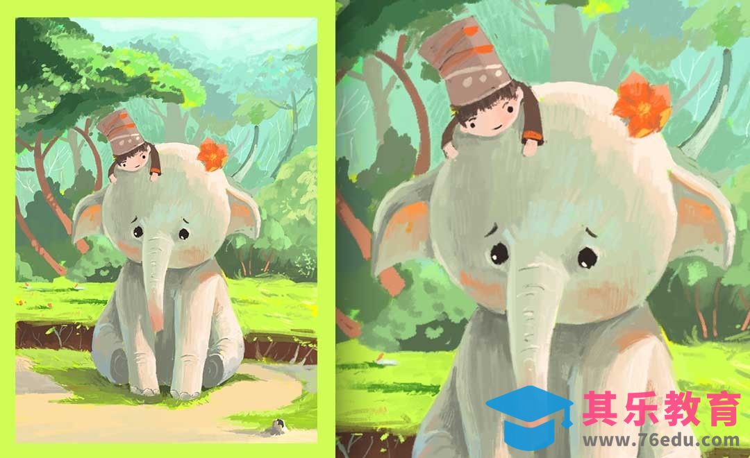PS-板绘-儿童绘本插画-可爱小象[虎课网绘画插画视频教程][ipad商业插画MP4教程全集 ]-第1张图片-我要自学网