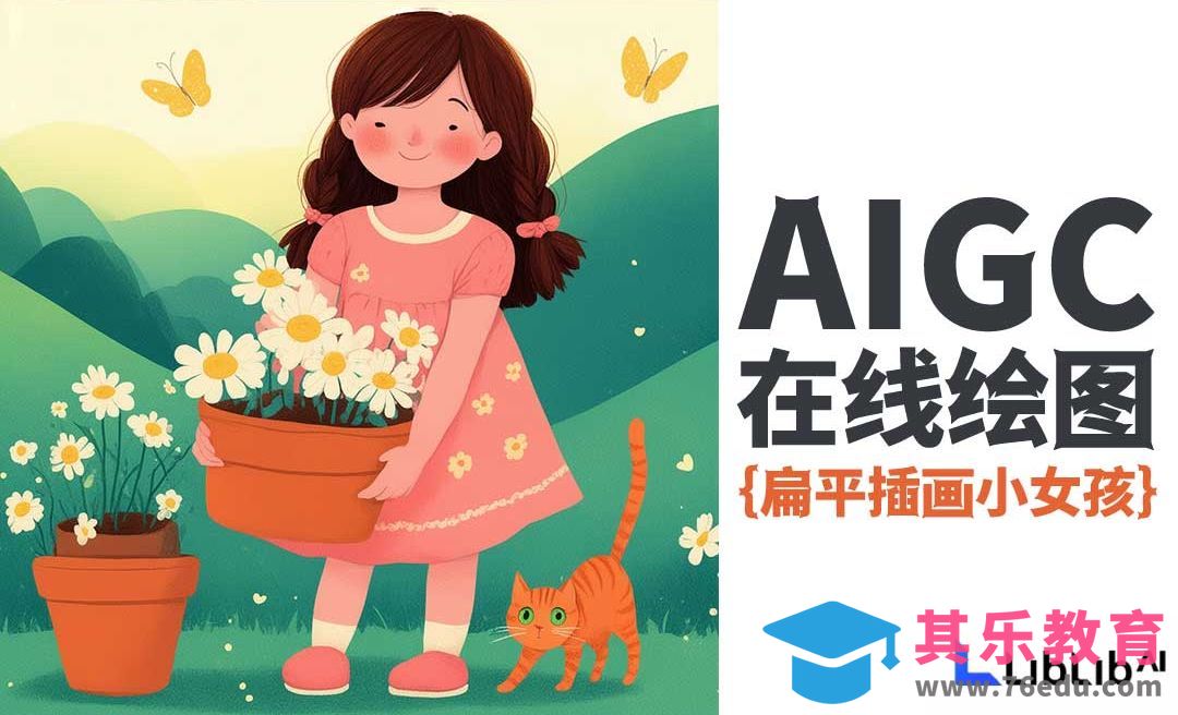 AIGC-liblib在线快速生成图片-扁平插画小女孩[虎课网AICG人工智能视频教程][MP4高清全集 ]-第1张图片-我要自学网