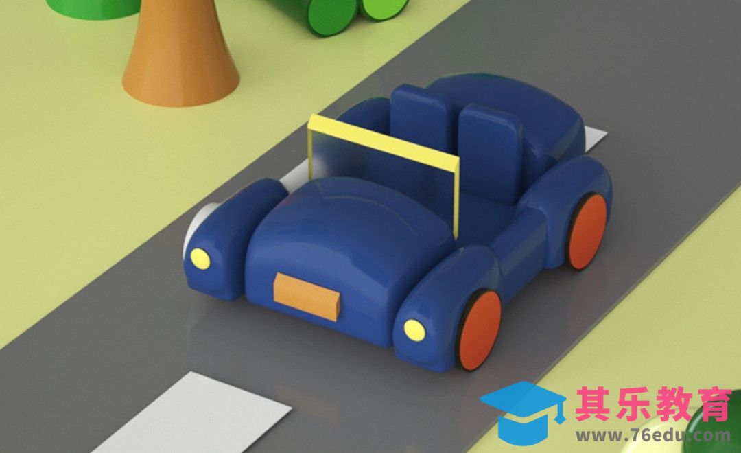 C4D+OC-卡通汽车穿梭在绿植与马路间[虎课网C4D设计视频教程][产品数码建模MP4教程全集 ]-第1张图片-我要自学网
