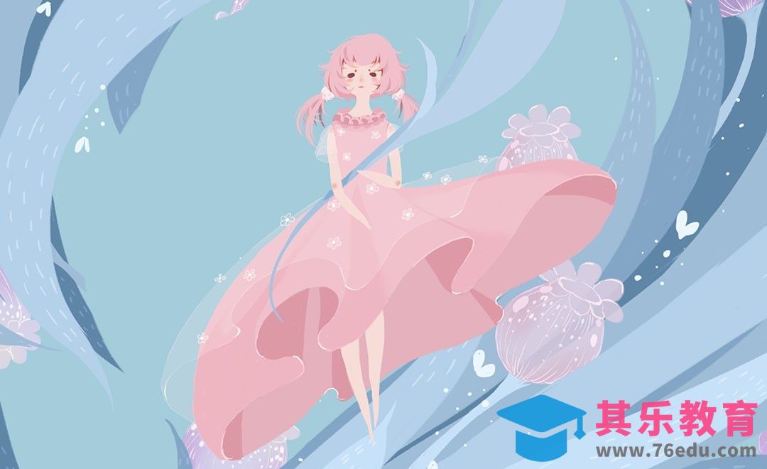 PS-粉蓝色系小清新少女插画[虎课网绘画插画视频教程][ipad商业插画MP4教程全集 ]-第1张图片-我要自学网