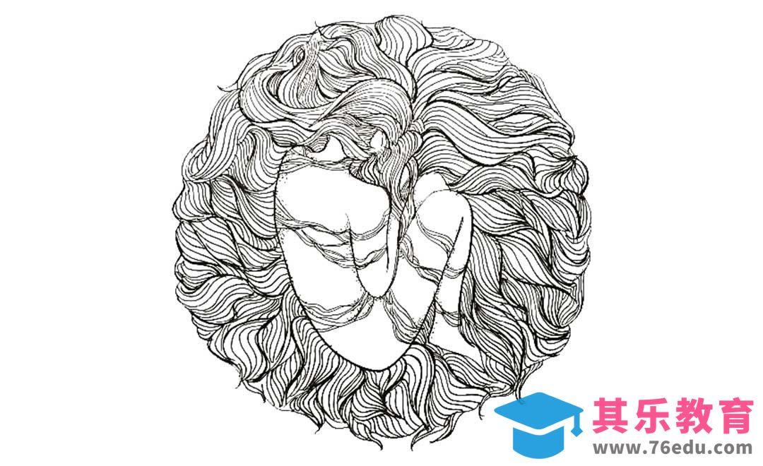 针管笔-长发及腰-黑白插图[虎课网绘画插画视频教程][ipad商业插画MP4教程全集 ]-第1张图片-我要自学网