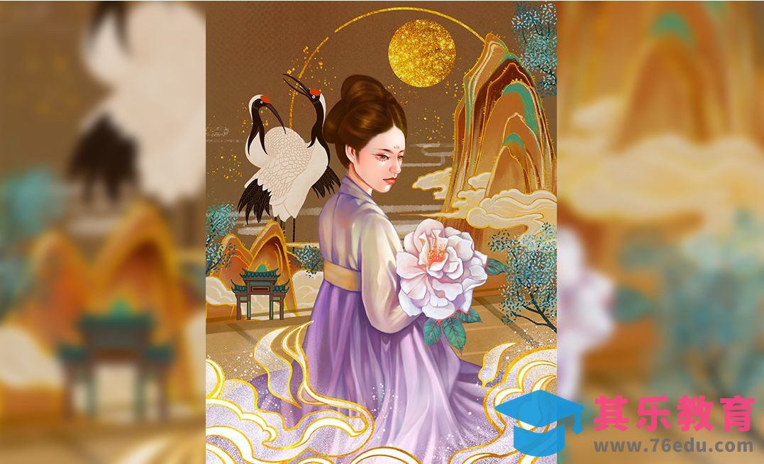 Procreate-iPad手绘-烫金国风古风人物插画[虎课网绘画插画视频教程][ipad商业插画MP4教程全集 ]-第1张图片-我要自学网