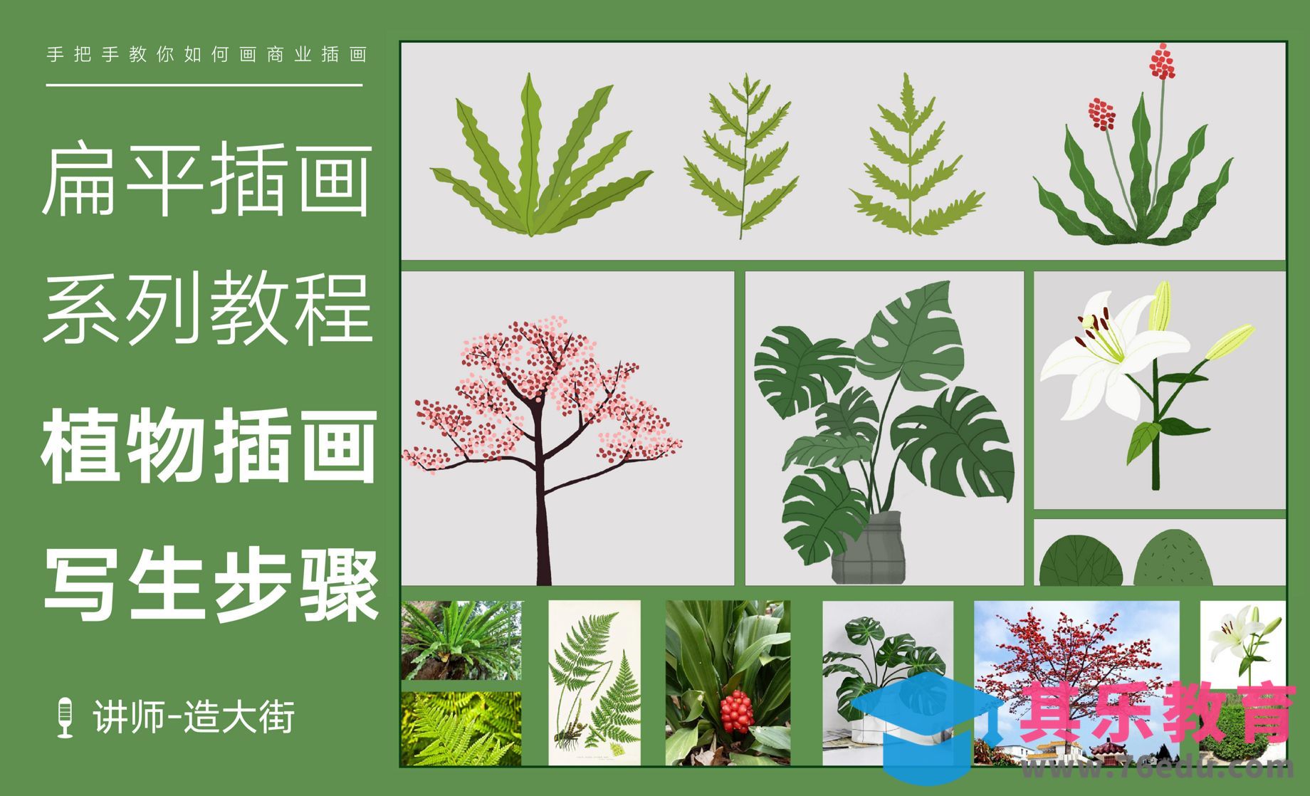 PS-扁平插画系列课-植物写生[虎课网绘画插画视频教程][ipad商业插画MP4教程全集 ]-第1张图片-我要自学网