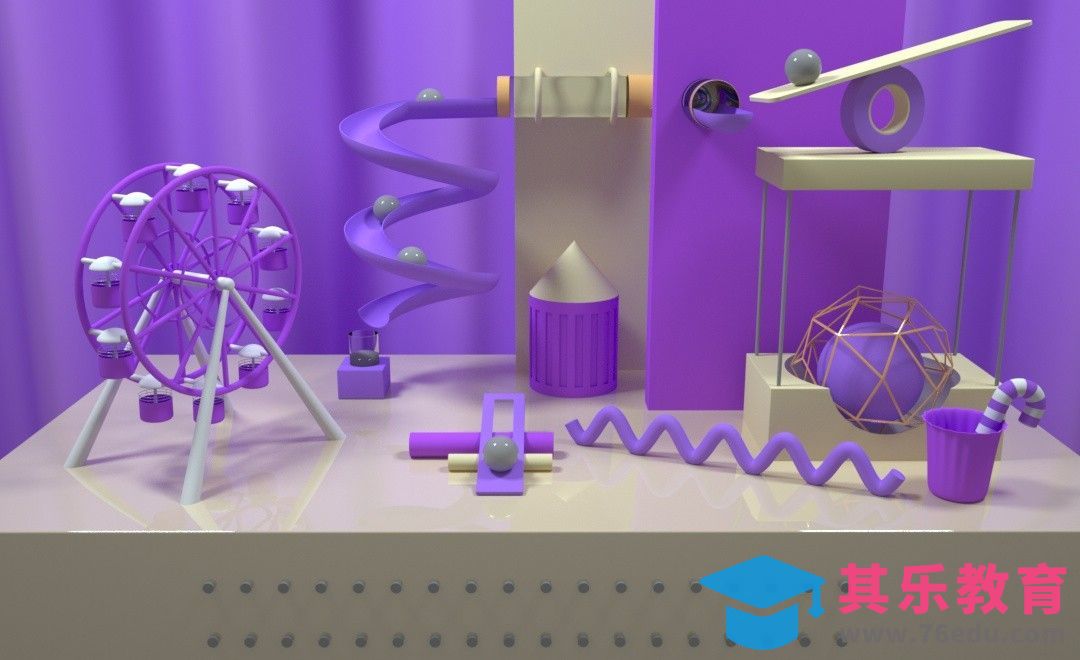 C4D-紫色可爱场景搭建[虎课网C4D设计视频教程][产品数码建模MP4教程全集 ]-第1张图片-我要自学网