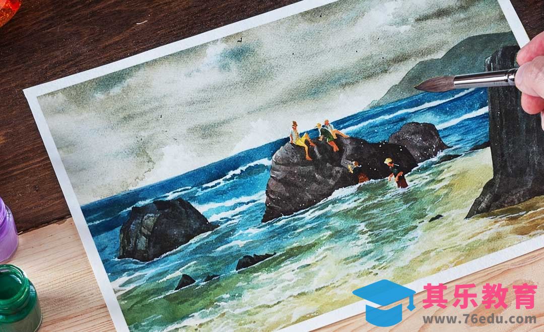 水彩-海涛-风景实例教程（上）[虎课网绘画插画视频教程][ipad商业插画MP4教程全集 ]-第1张图片-我要自学网