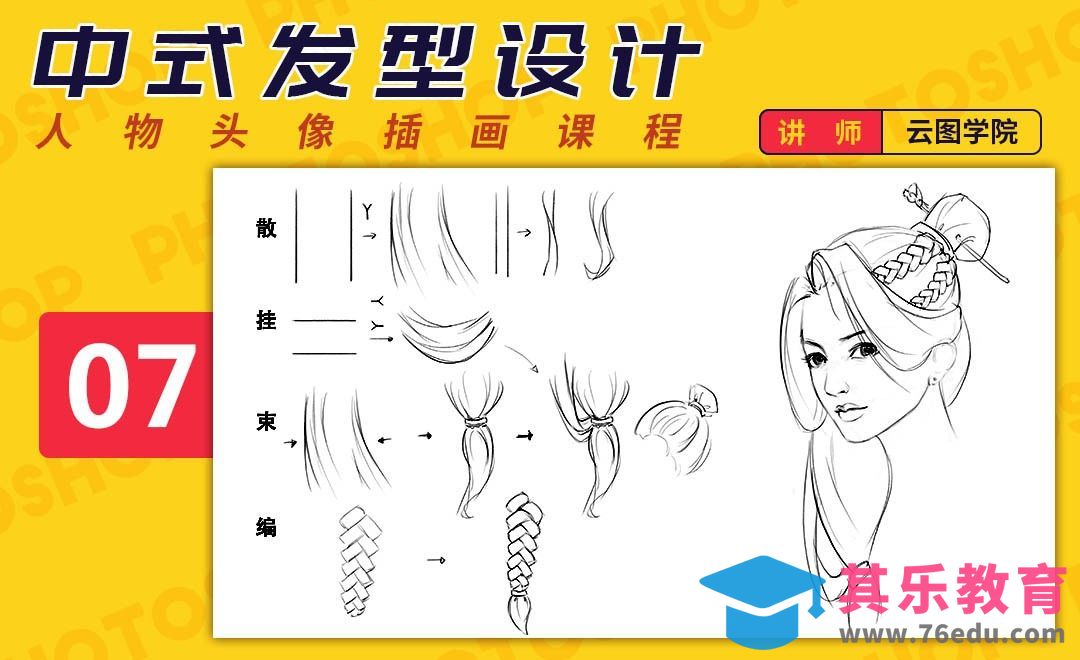 PS-板绘头像-中式发型设计-如何画出好看的脸[虎课网绘画插画视频教程][ipad商业插画MP4教程全集 ]-第1张图片-我要自学网