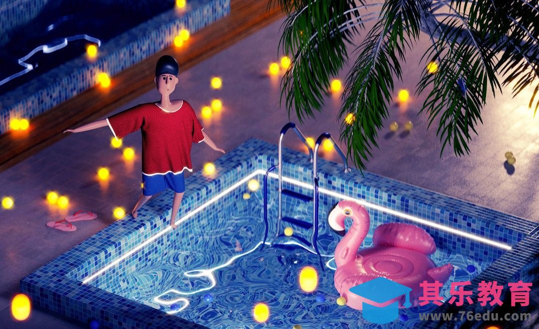 C4D+OC-泳池夜景ins风场景建模渲染（上）[虎课网C4D设计视频教程][产品数码建模MP4教程全集 ]-第1张图片-我要自学网