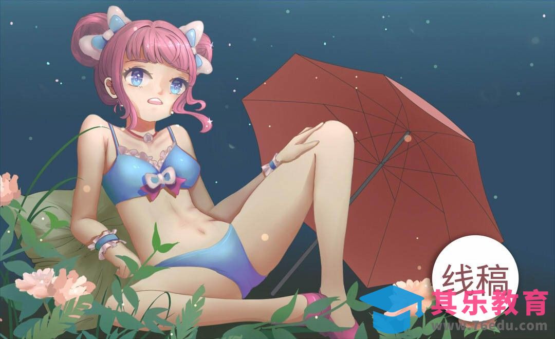 SAI+数位板-动漫插画夏夜少女-线稿[虎课网绘画插画视频教程][ipad商业插画MP4教程全集 ]-第1张图片-我要自学网