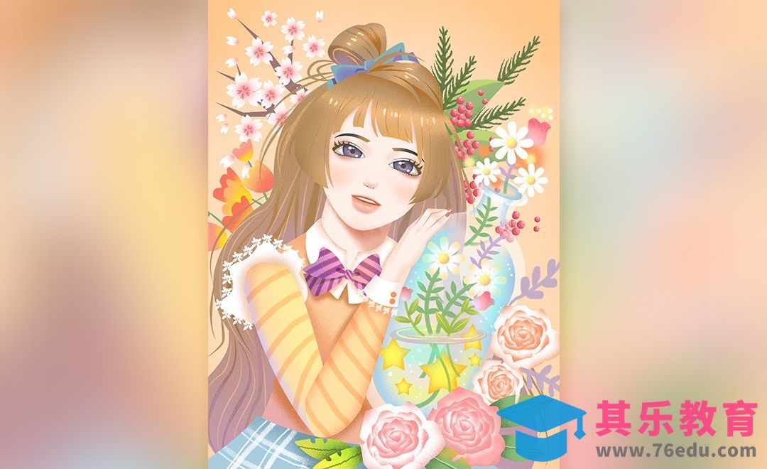 PS- 板绘-小清新风漂流瓶女孩插画[虎课网绘画插画视频教程][ipad商业插画MP4教程全集 ]-第1张图片-我要自学网