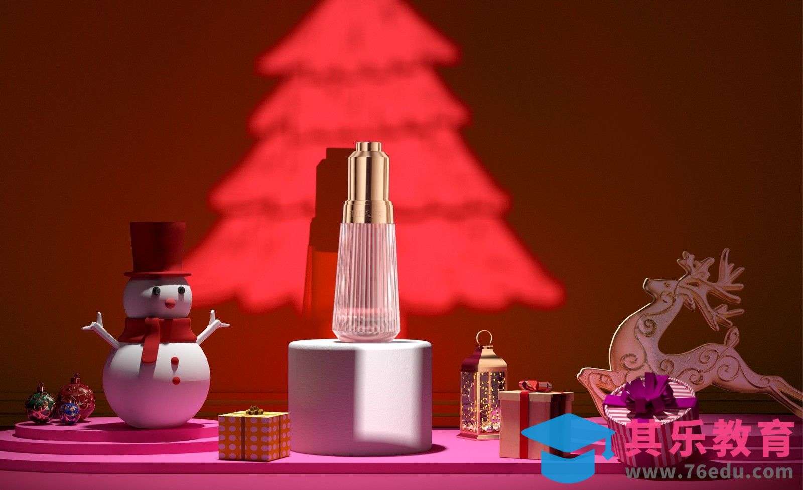 C4D+OC-美妆产品圣诞节主题海报建模[虎课网C4D设计视频教程][产品数码建模MP4教程全集 ]-第1张图片-我要自学网