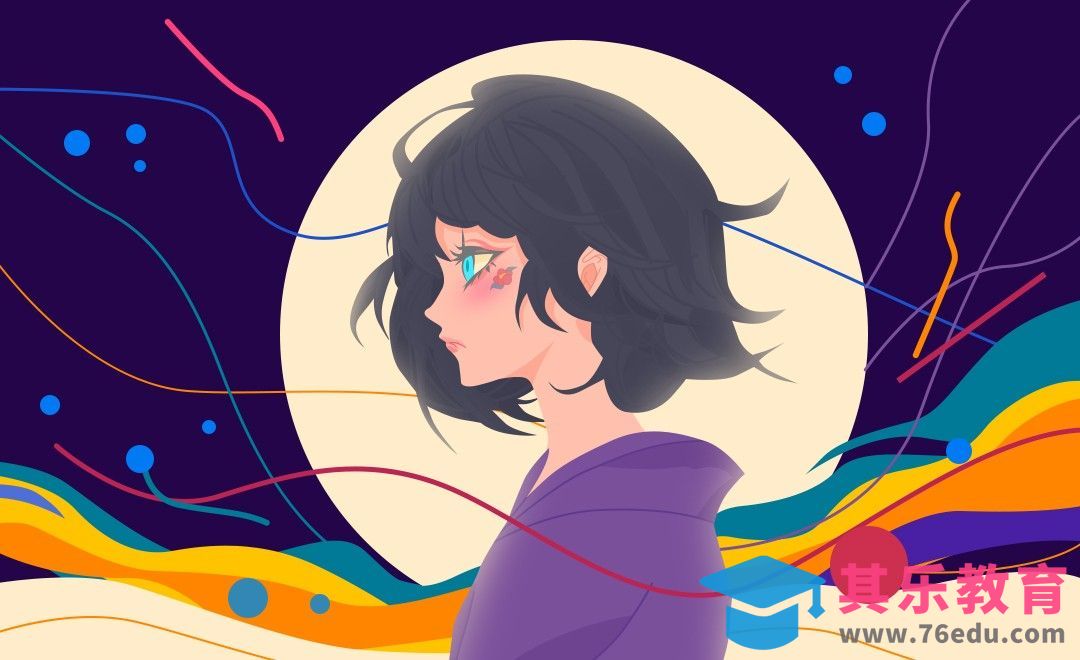 PS-鼠绘-扁平风格多彩潮流侧脸少女[虎课网绘画插画视频教程][ipad商业插画MP4教程全集 ]-第1张图片-我要自学网