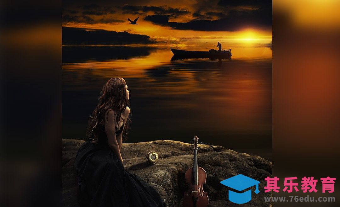 PS-黄昏，女人，小提琴-意境合成[平面设计视频教程][海报设计MP4高清全集 ]-第1张图片-我要自学网