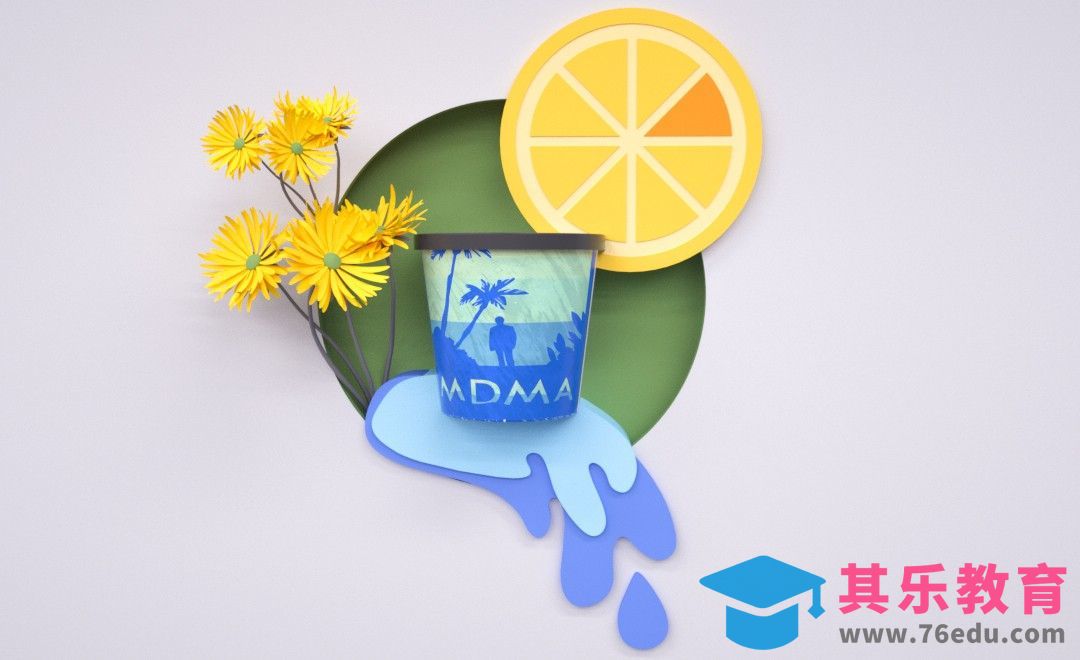 C4D+AI-雏菊柠檬海洋-立体清新插画[虎课网C4D设计视频教程][产品数码建模MP4教程全集 ]-第1张图片-我要自学网