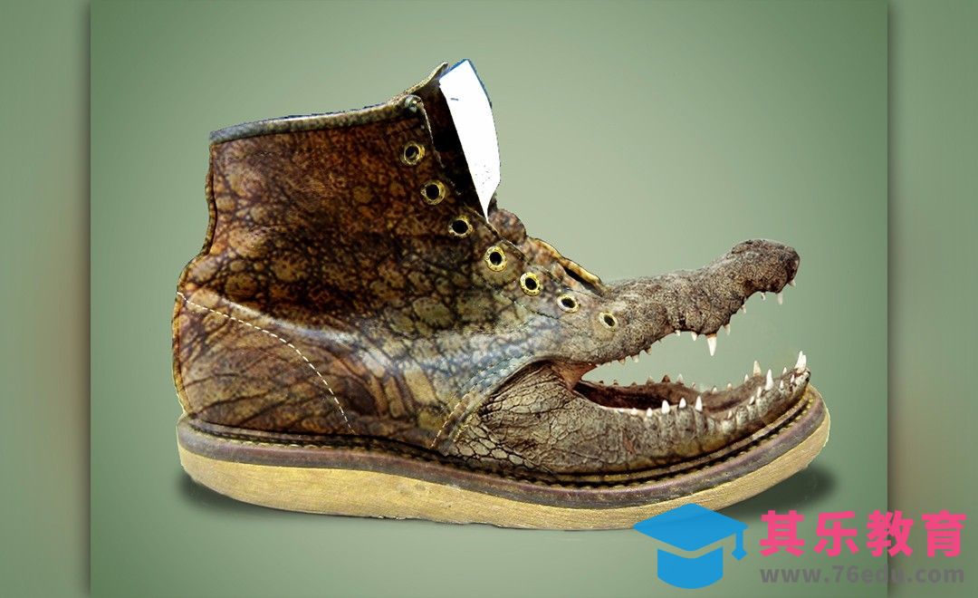 PS-鳄鱼皮鞋创意合成[平面设计视频教程][海报设计MP4高清全集 ]-第1张图片-我要自学网