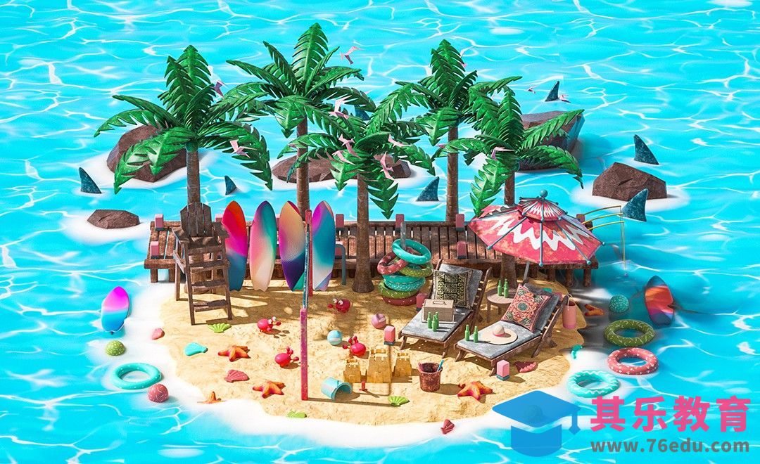 C4D+OC-夏日海滩场景建模（上）[虎课网C4D设计视频教程][产品数码建模MP4教程全集 ]-第1张图片-我要自学网