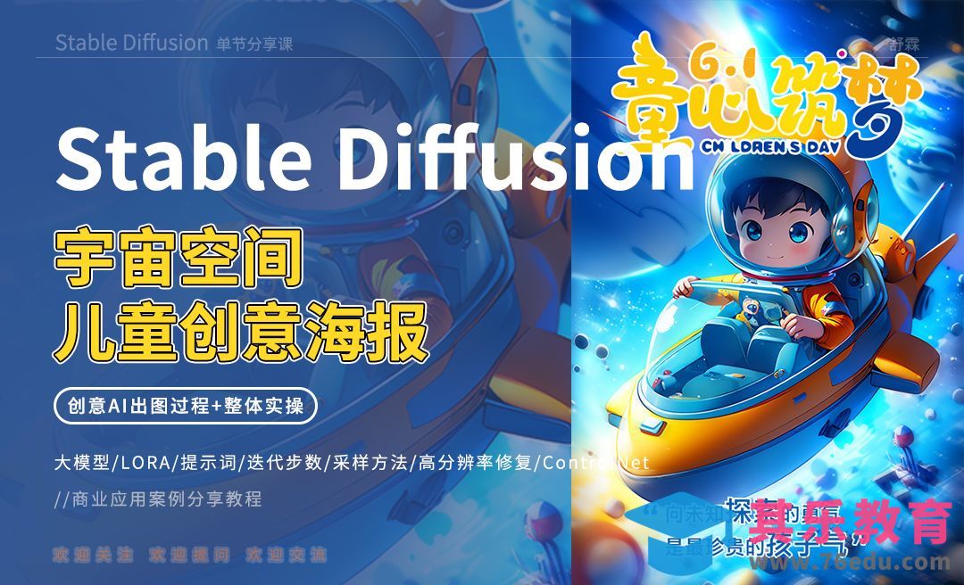 Stable Diffusion-宇宙空间儿童创意海报[虎课网AICG人工智能视频教程][MP4高清全集 ]-第1张图片-我要自学网