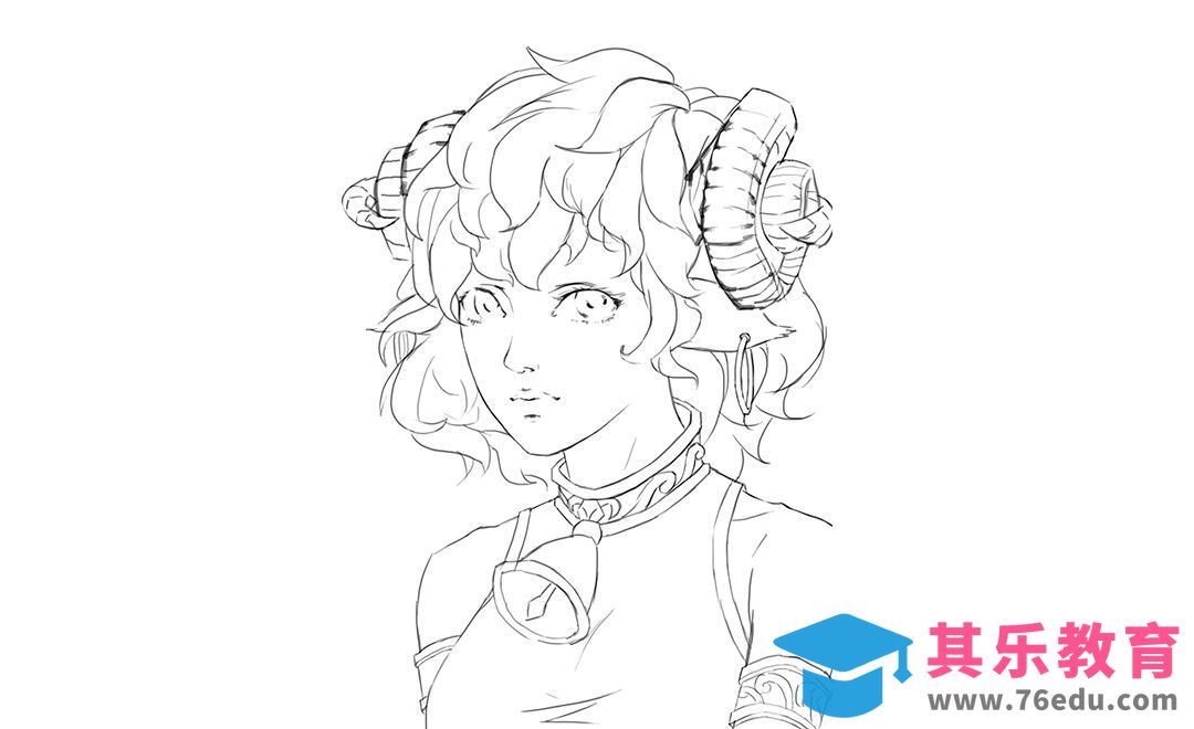 PS-插画绘制-羊族少女线稿[虎课网绘画插画视频教程][ipad商业插画MP4教程全集 ]-第1张图片-我要自学网