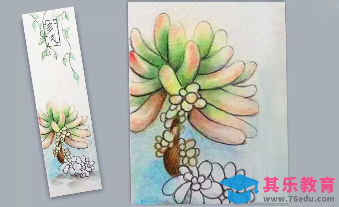 色粉与彩铅-多肉书签3[虎课网绘画插画视频教程][ipad商业插画MP4教程全集 ]-第1张图片-我要自学网