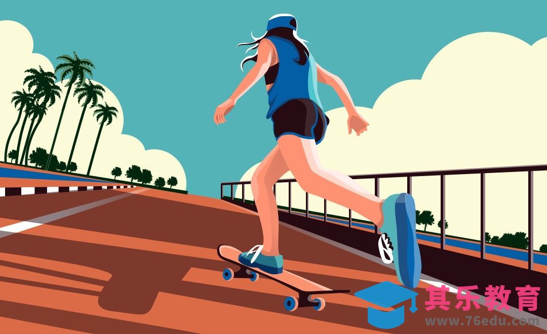 PS-鼠绘-扁平风运动中的滑板少女[虎课网绘画插画视频教程][ipad商业插画MP4教程全集 ]-第1张图片-我要自学网