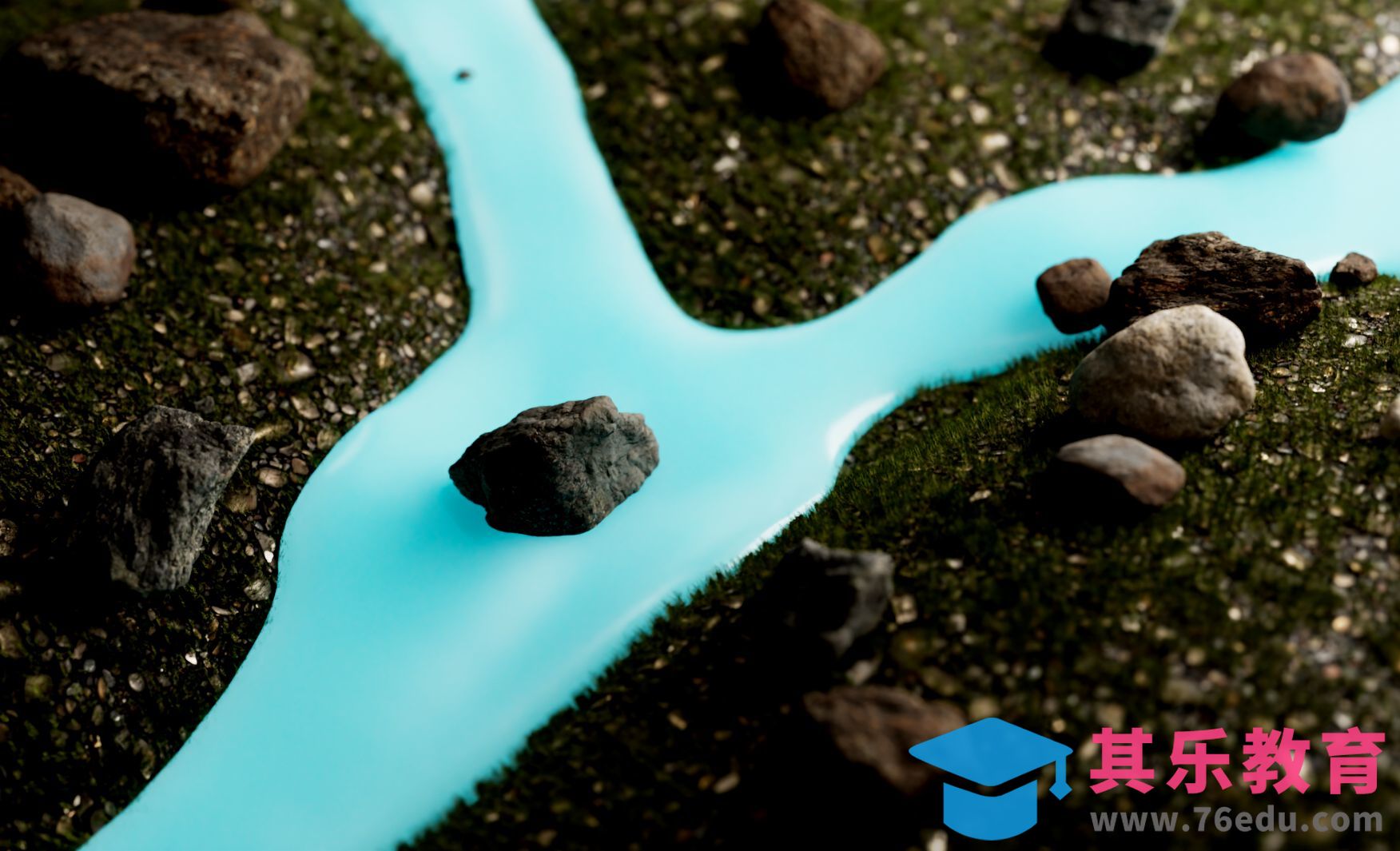 【C4D粒子】操作简单真实小溪流水效果[虎课网C4D设计视频教程][产品数码建模MP4教程全集 ]-第1张图片-我要自学网