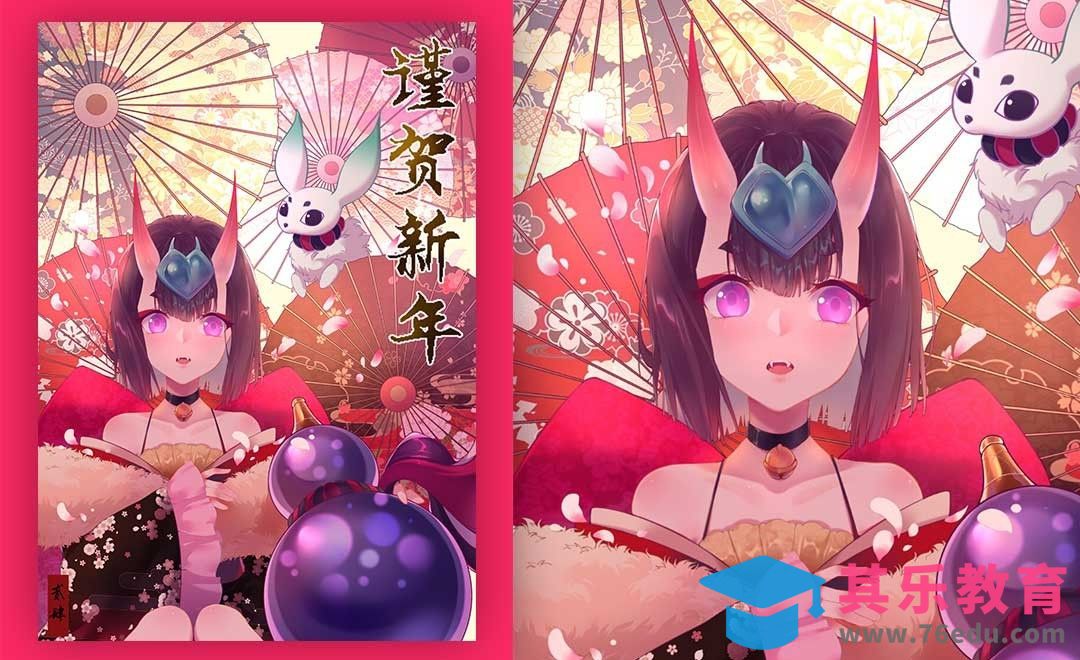 SAI-板绘-日式动漫人物新年贺图[虎课网绘画插画视频教程][ipad商业插画MP4教程全集 ]-第1张图片-我要自学网