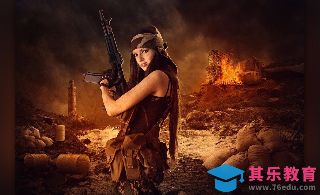 PS-烽火佳人-战争场景合成[平面设计视频教程][海报设计MP4高清全集 ]-第1张图片-我要自学网