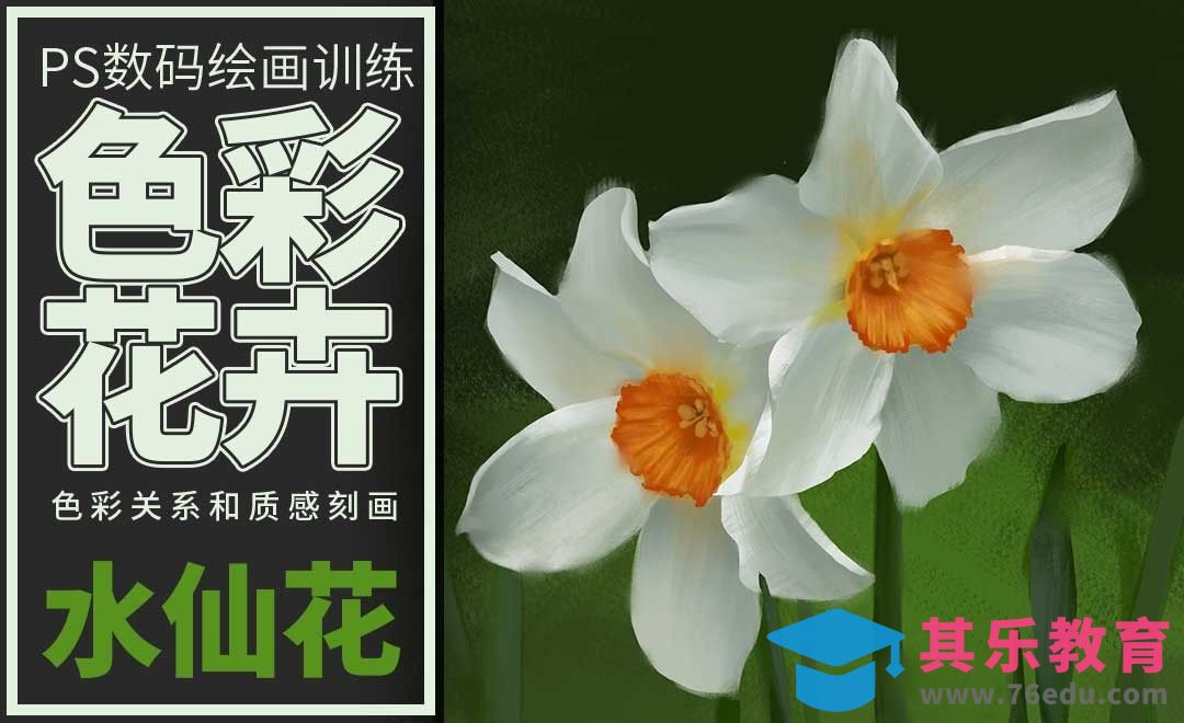 PS-板绘-色彩静物-水仙花[虎课网绘画插画视频教程][ipad商业插画MP4教程全集 ]-第1张图片-我要自学网