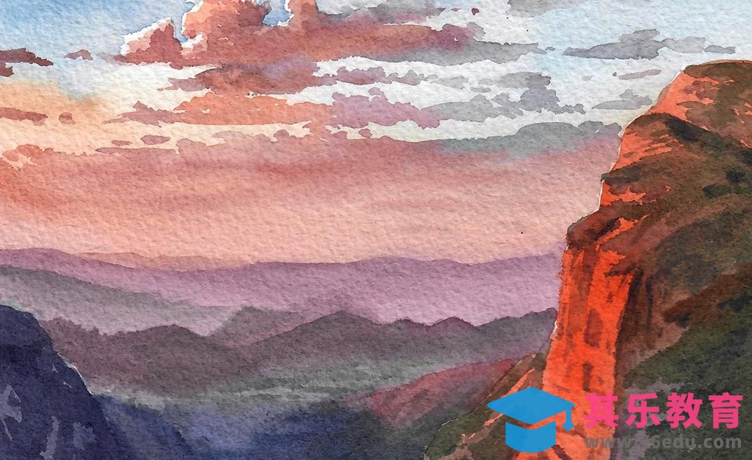 手绘水彩-风景-山谷晚霞[虎课网绘画插画视频教程][ipad商业插画MP4教程全集 ]-第1张图片-我要自学网