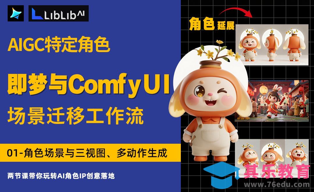 即梦&ComfyUI-角色场景与三视图、多动作生成-场景迁移工作流[虎课网AICG人工智能视频教程][MP4高清全集 ]-第1张图片-我要自学网