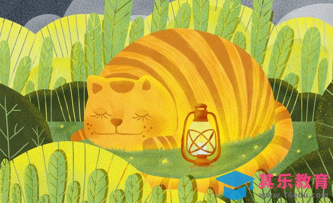 PS-板绘手绘-治愈系草丛里的猫咪晚安插画[虎课网绘画插画视频教程][ipad商业插画MP4教程全集 ]-第1张图片-我要自学网