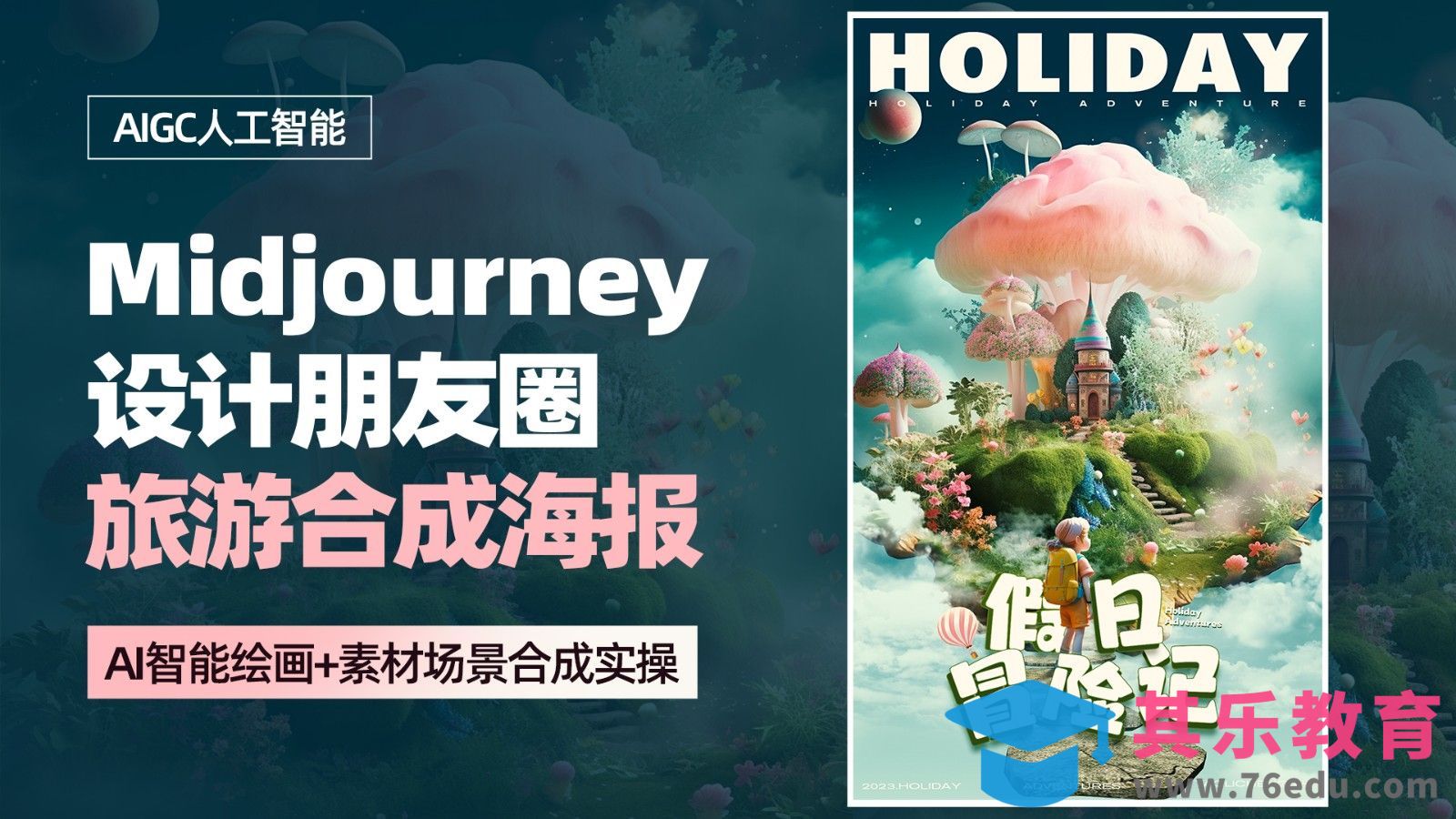 利用Midjourney设计【朋友圈旅游合成海报】[虎课网AICG人工智能视频教程][MP4高清全集 ]-第1张图片-我要自学网