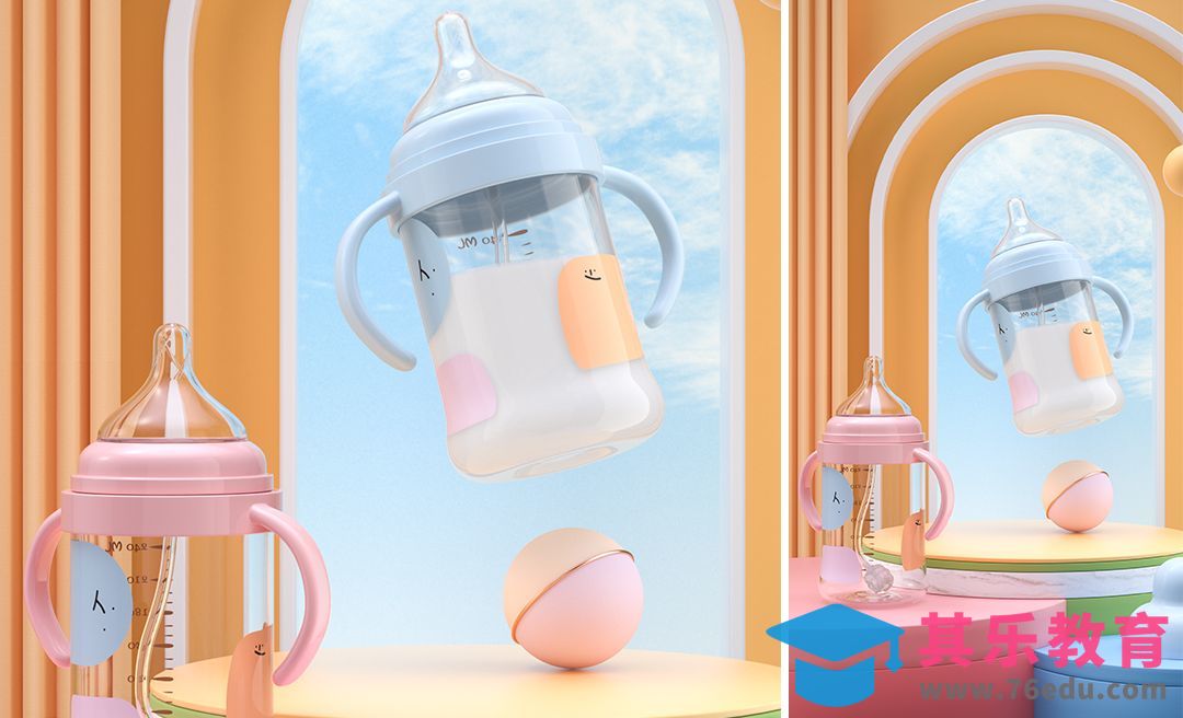 C4D+OC+PS-奶瓶场景色彩搭配渲染[虎课网C4D设计视频教程][产品数码建模MP4教程全集 ]-第1张图片-我要自学网
